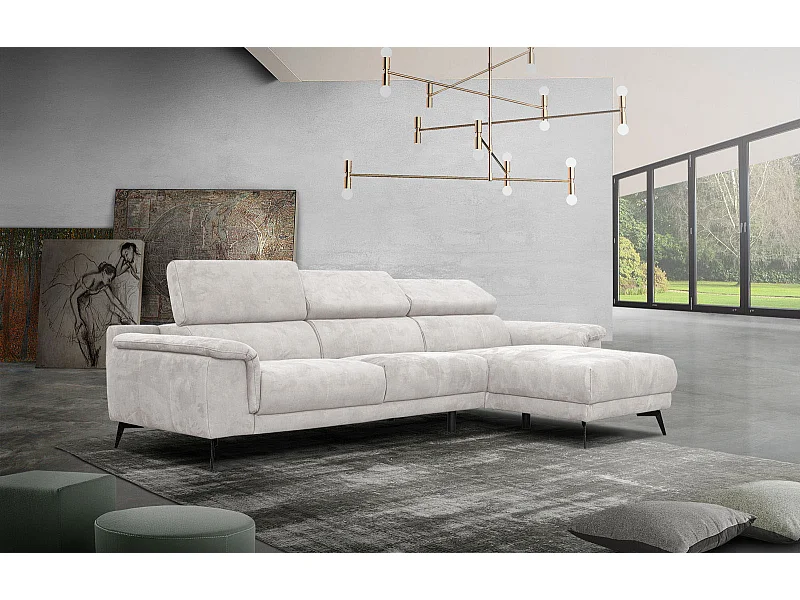 FIERO Ecksofa 4-Sitzer rechts mit verstellbare Kopfstützen, ecru