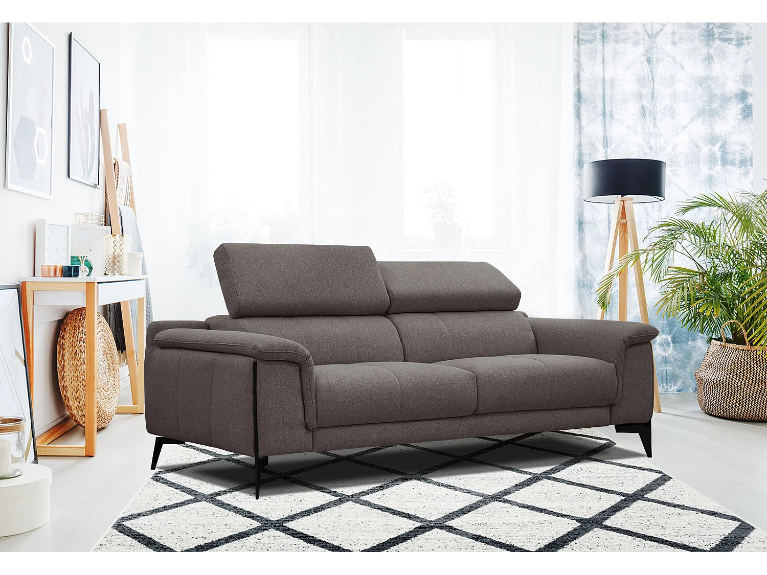 MATERA Sofa 3-Sitzer mit verstellbare Kopfstützen, dunkelbraun