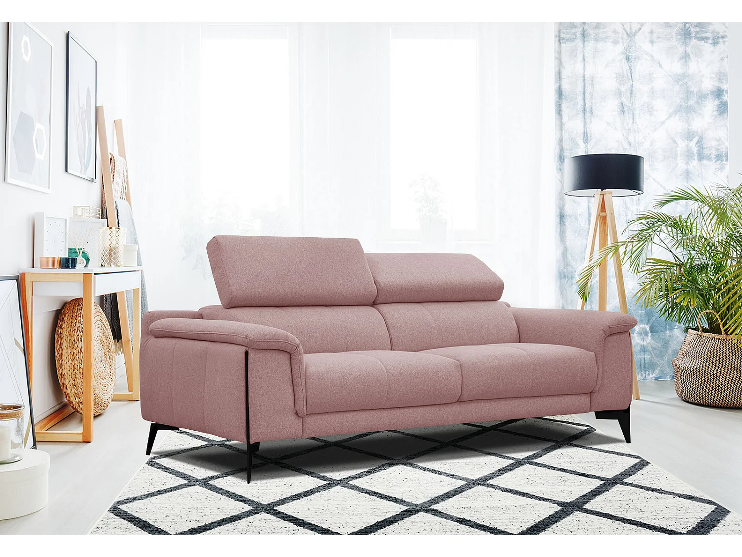 MATERA Sofa 3-Sitzer mit verstellbare Kopfstützen, hellrot