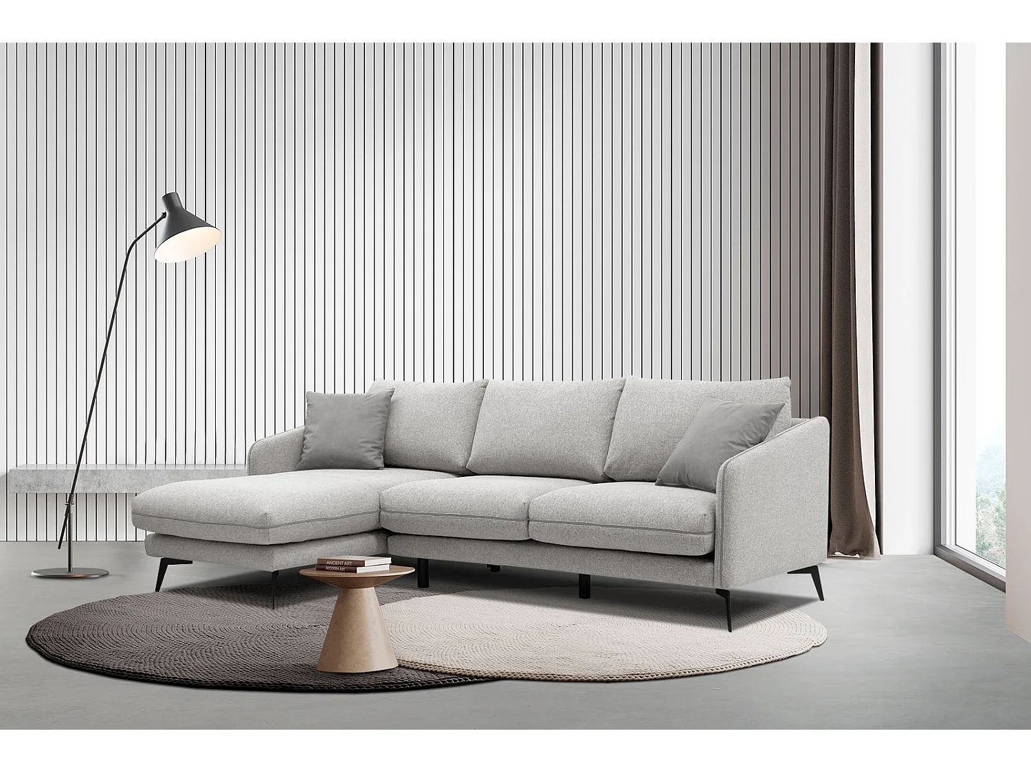 SOGEL Ecksofa 4-Sitzer links, hellgrau