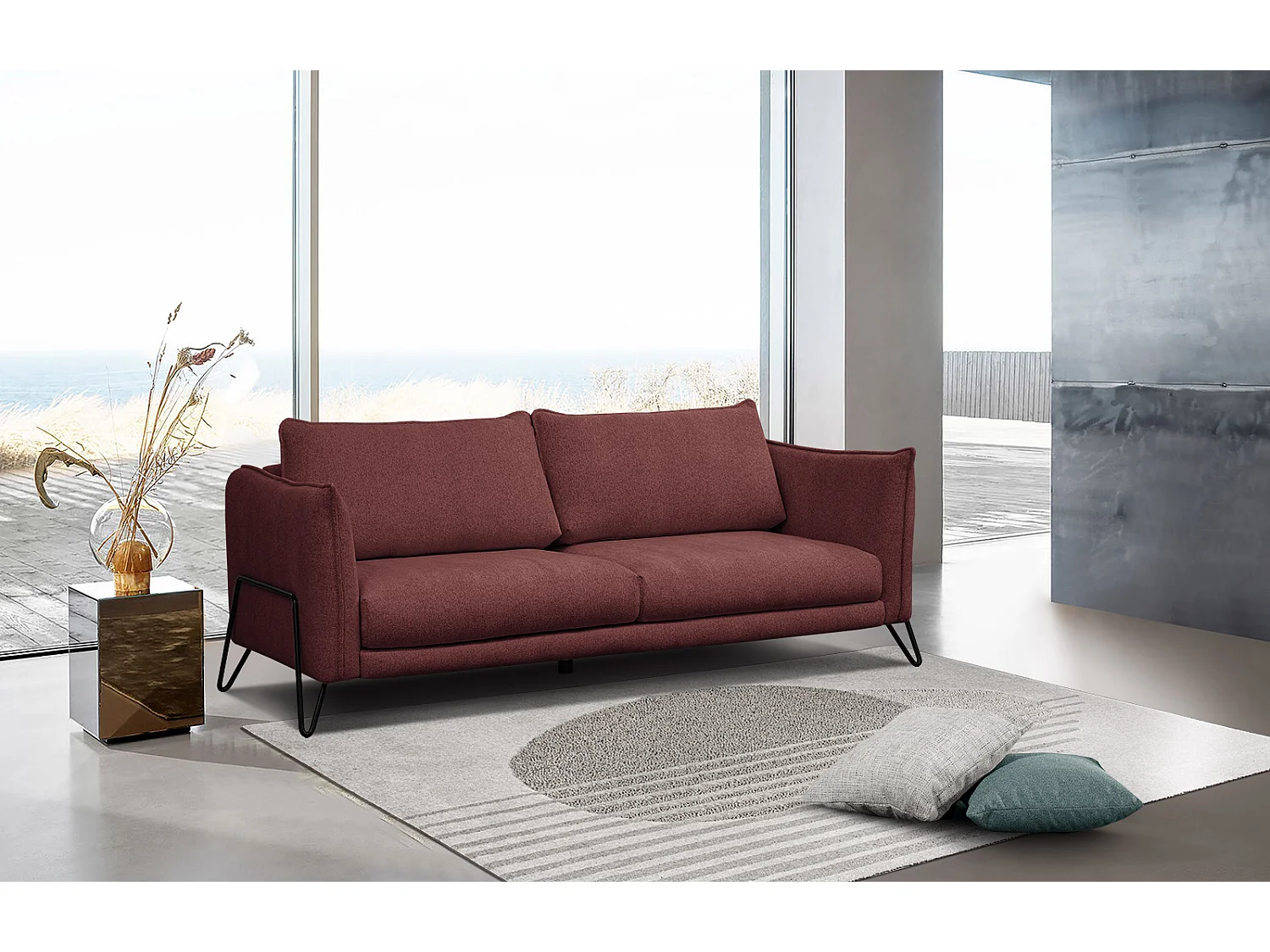 HOSTEN Sofa 3-Sitzer, bordeaux