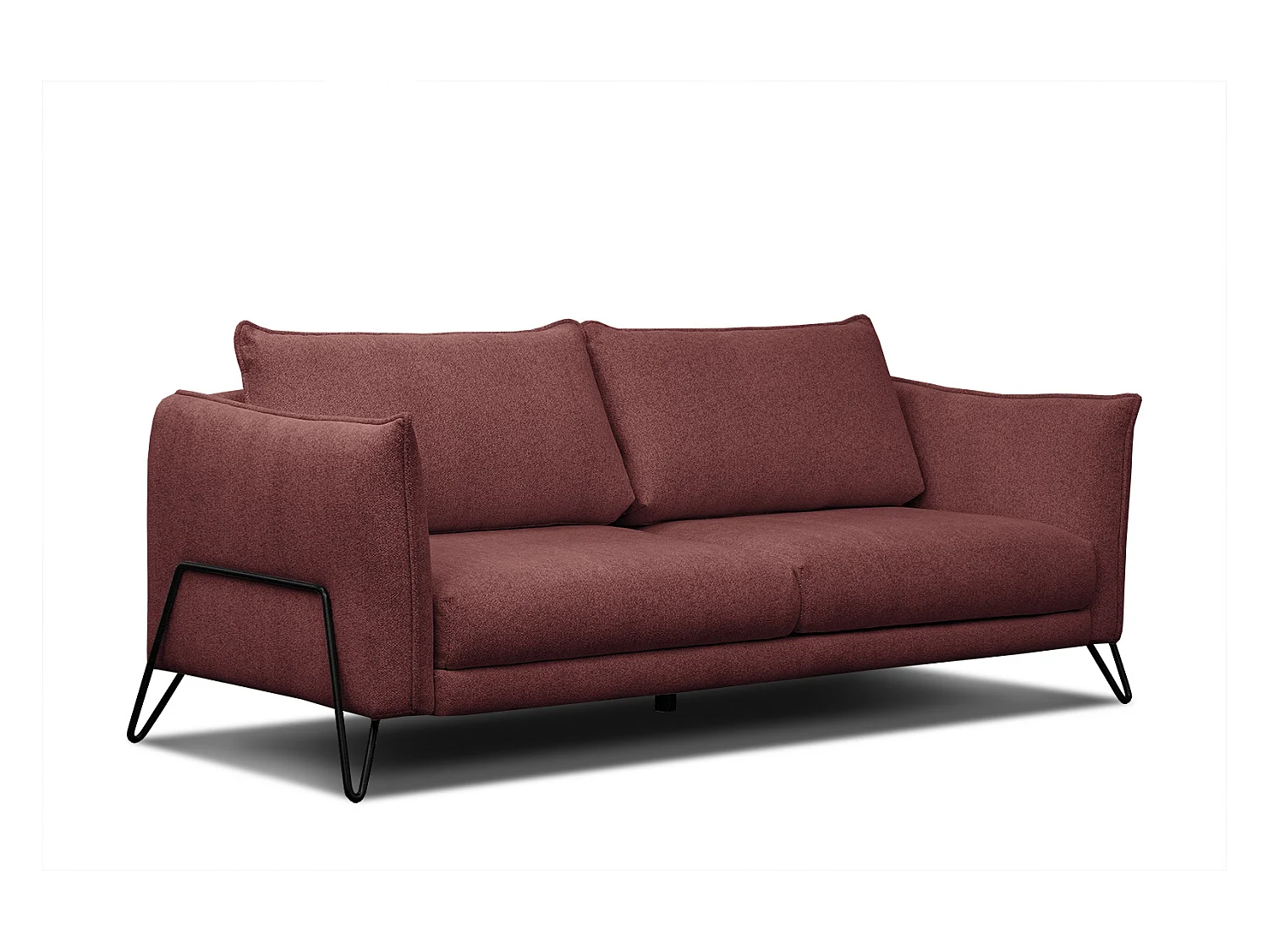Canapé droit XXL 3 places tissu bordeaux  - HOSTEN