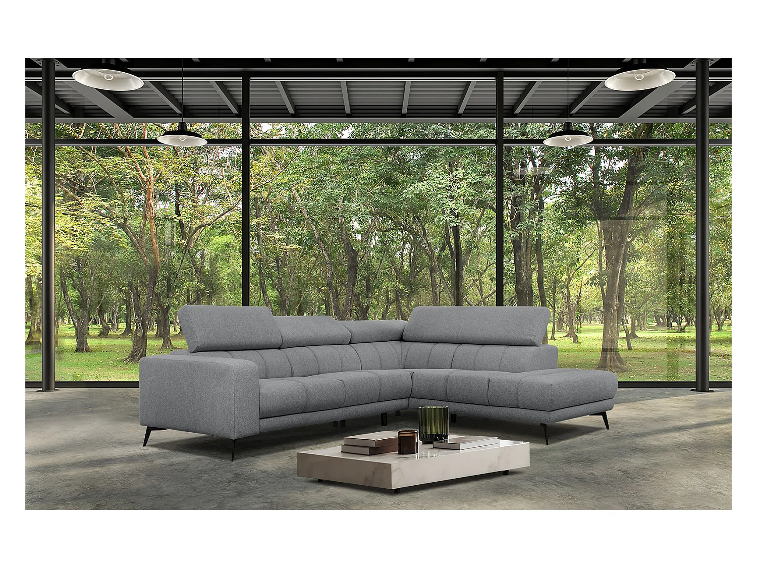 MORELLO Ecksofa 5-Sitzer rechts mit verstellbare Kopfstützen, grau