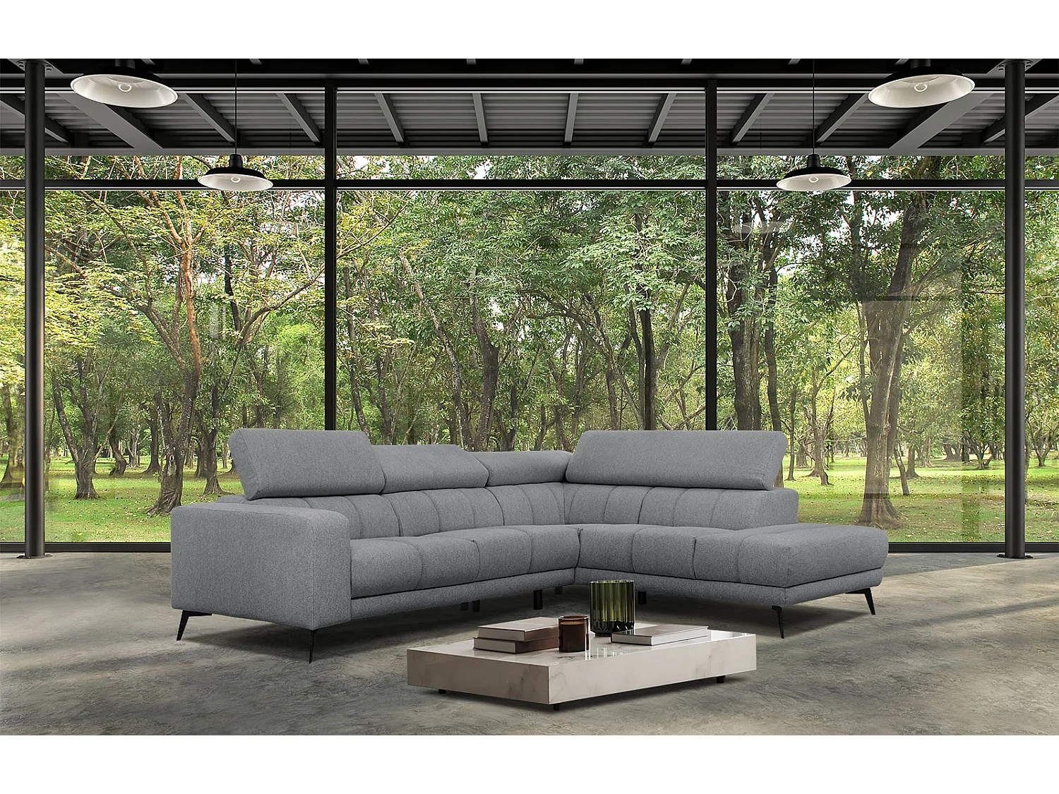 MORELLO Ecksofa 5-Sitzer rechts mit verstellbare Kopfstützen, grau