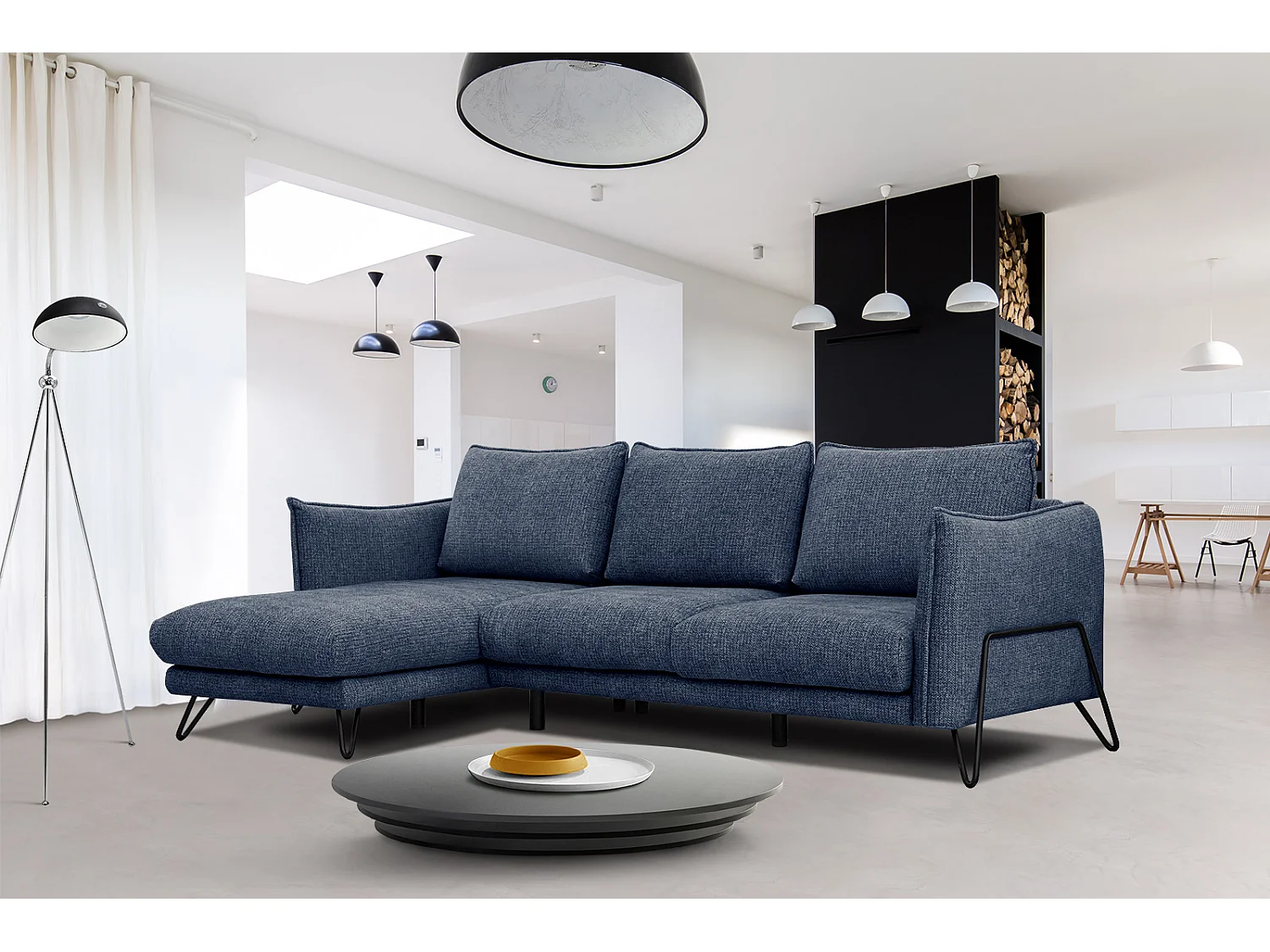 HOSTEN Ecksofa 4-Sitzer links, marineblau