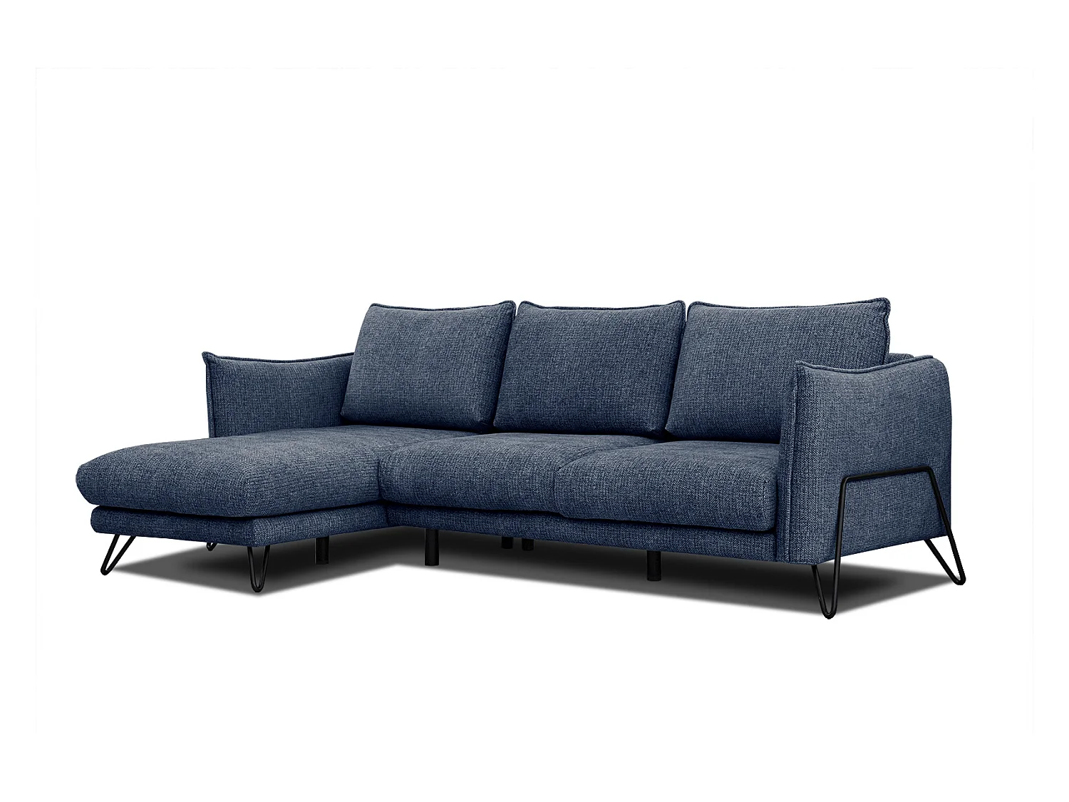 Canapé d'angle gauche 4 places tissu bleu HOSTEN