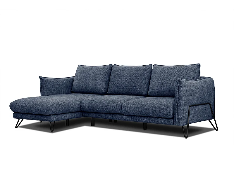Canapé d'angle gauche 4 places tissu bleu HOSTEN