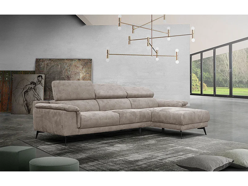 FIERO Ecksofa 4-Sitzer rechts mit verstellbare Kopfstützen, beige