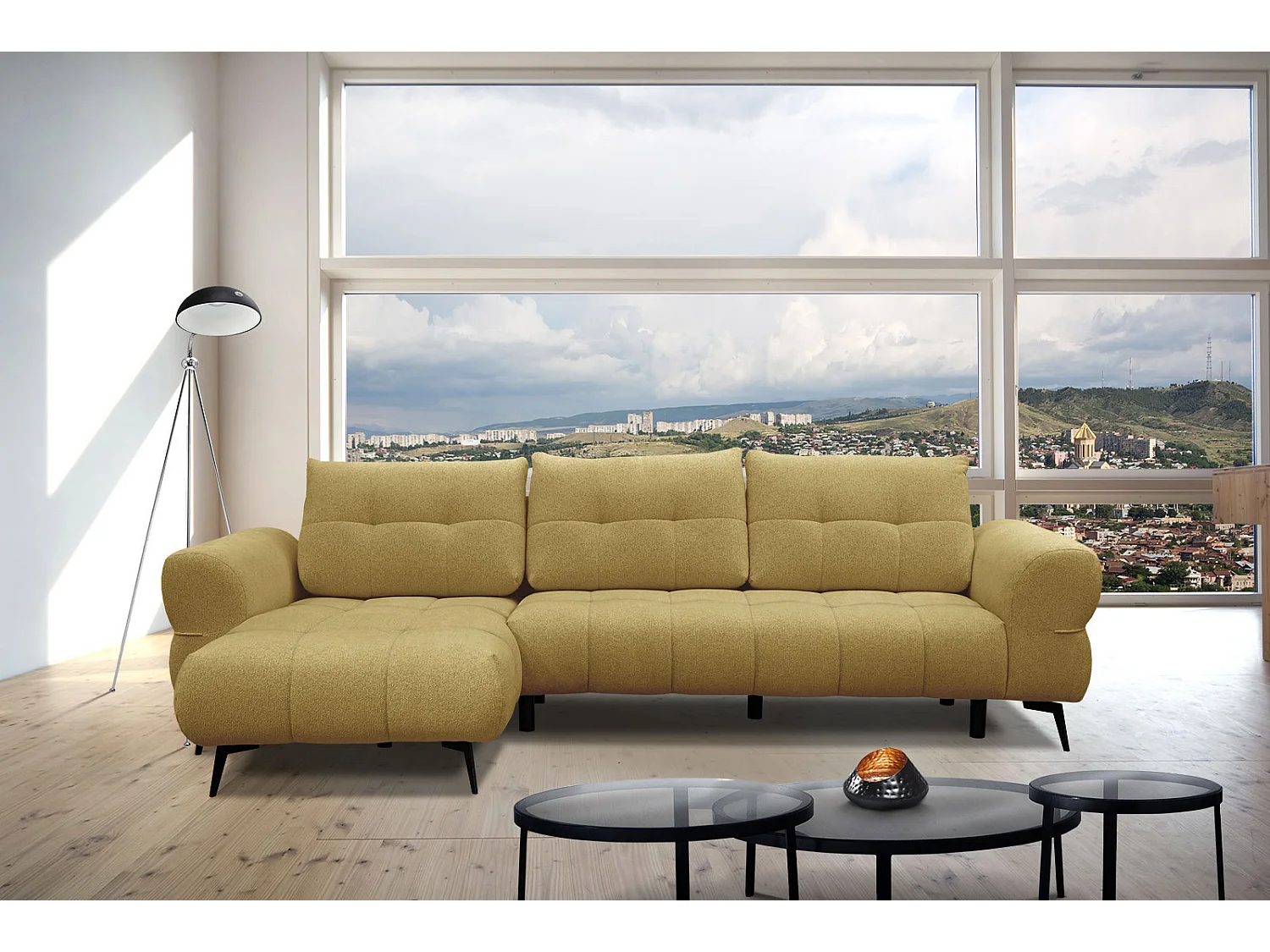 SALVINI Ecksofa 4-Sitzer links, senfgelb