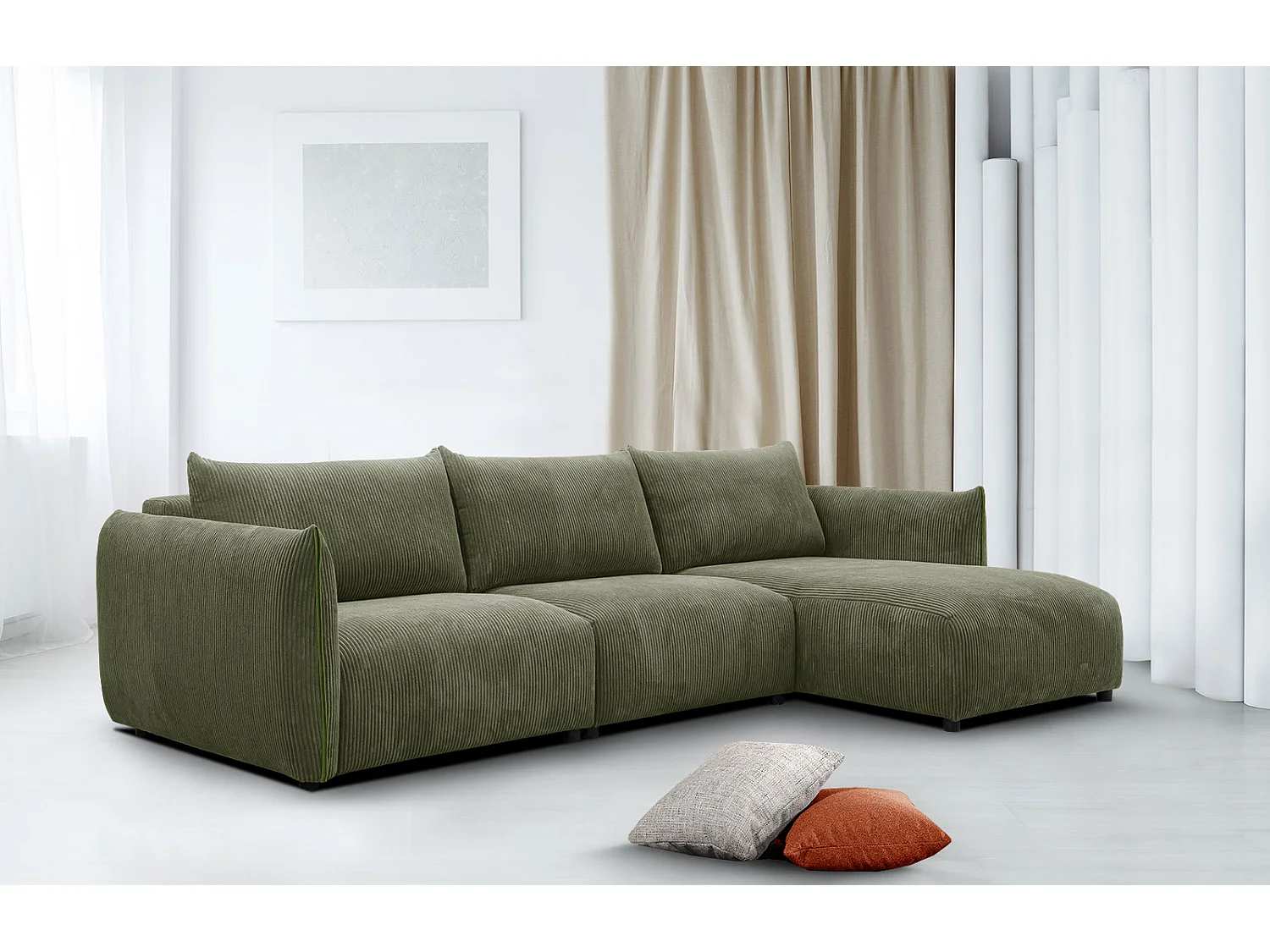 TAUER Ecksofa 5-Sitzer rechts, olive