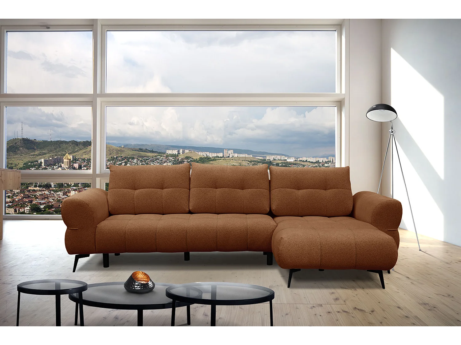 SALVINI Ecksofa 4-Sitzer rechts, dunkelorange