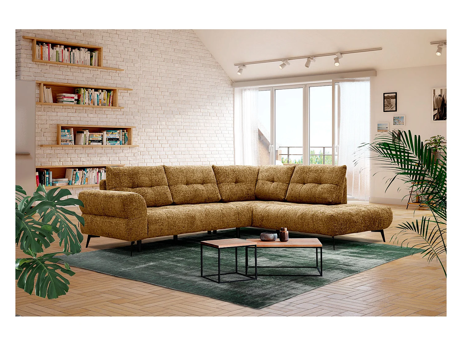 SALVINI Ecksofa 5-Sitzer rechts, senfgelb