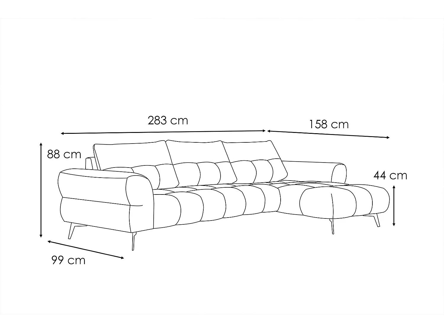 Canapé d'angle droit Salvini 4 places tissu bleu foncé