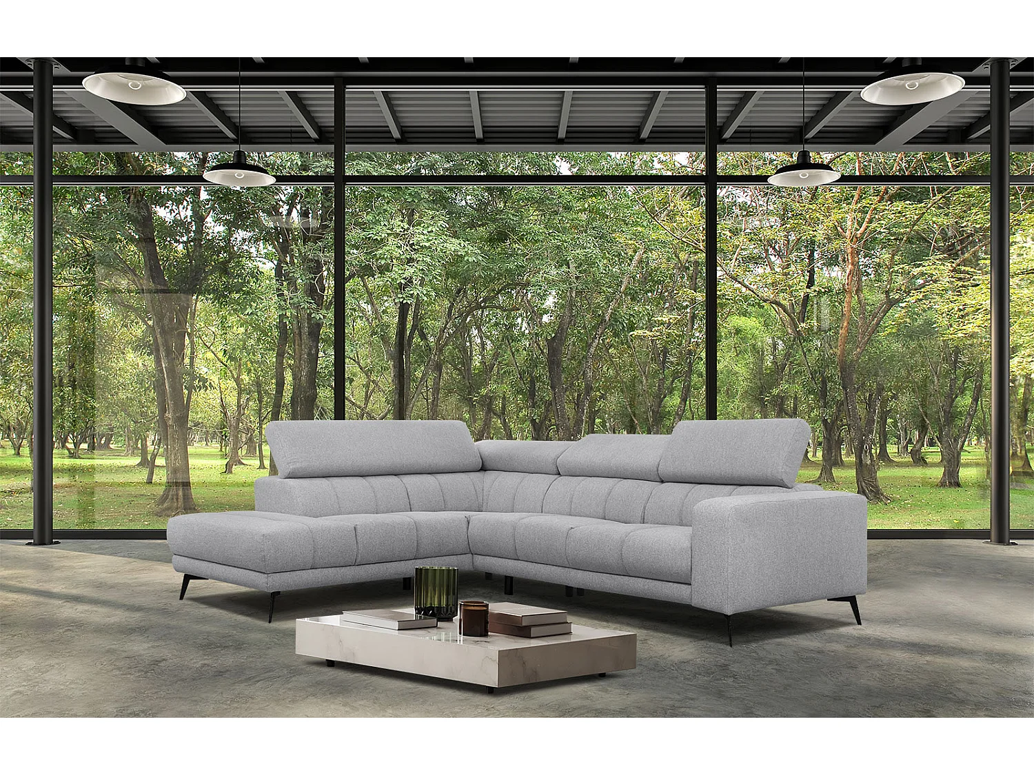 MORELLO Ecksofa 5-Sitzer links mit verstellbare Kopfstützen, silbergrau