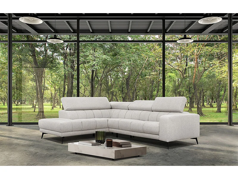 MORELLO Ecksofa 5-Sitzer links mit verstellbare Kopfstützen, creme