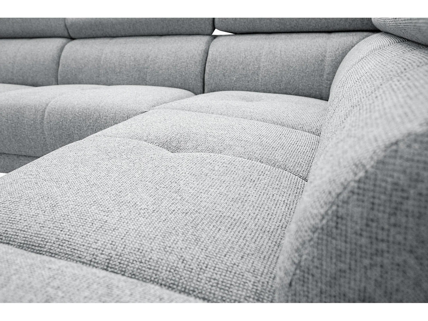 Canapé d'angle droit 5 places tissu gris clair - Fiero