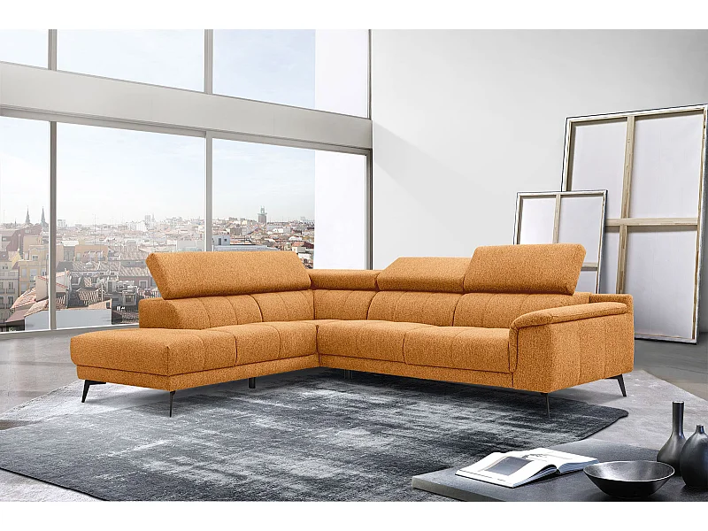 Canapé d'angle gauche 5 places tissu orange - Fiero