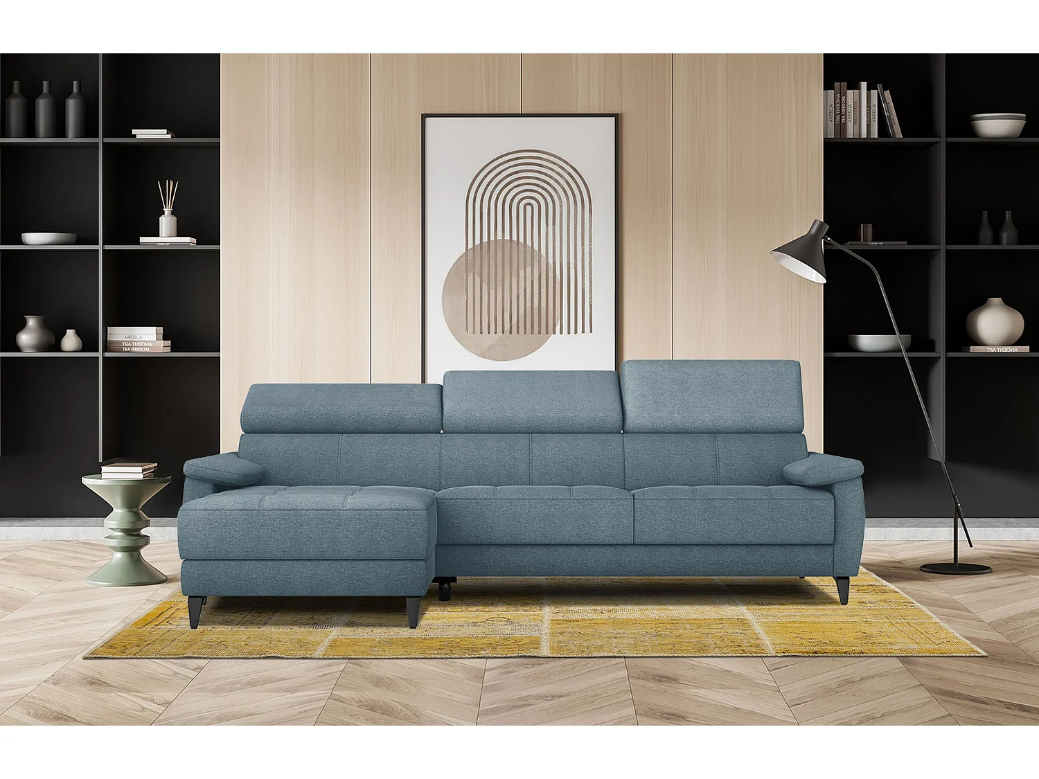 TAUNUS Ecksofa 4-Sitzer links mit verstellbare Kopfstützen, hellblau