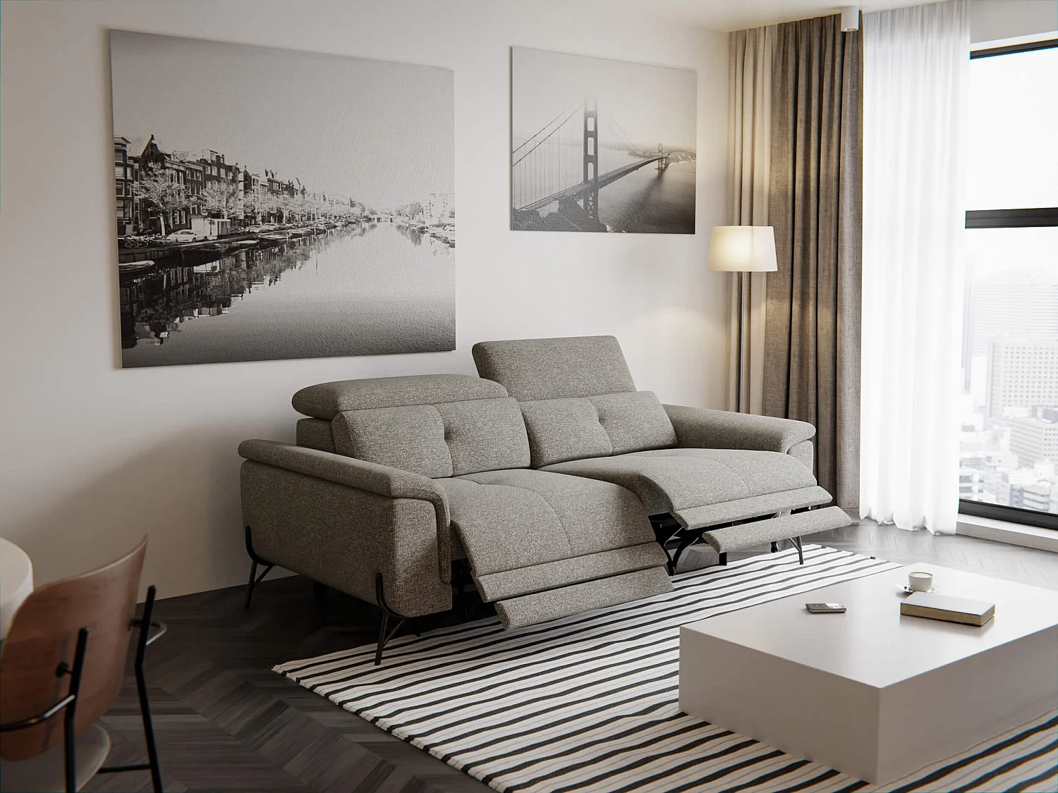 AVENA Sofa 3-Sitzer mit 2 Relaxfunktionen und verstellbare Kopfstützen, taupe