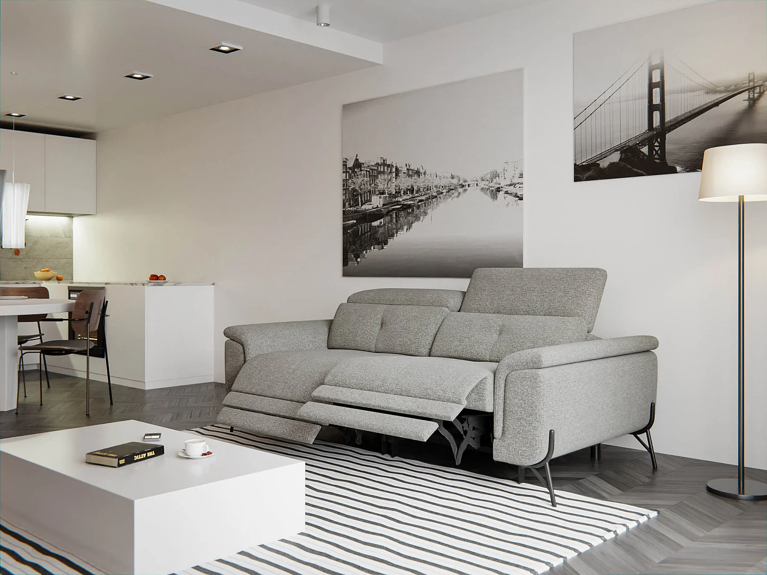 AVENA Sofa 3-Sitzer mit 2 Relaxfunktionen und verstellbare Kopfstützen, taupe