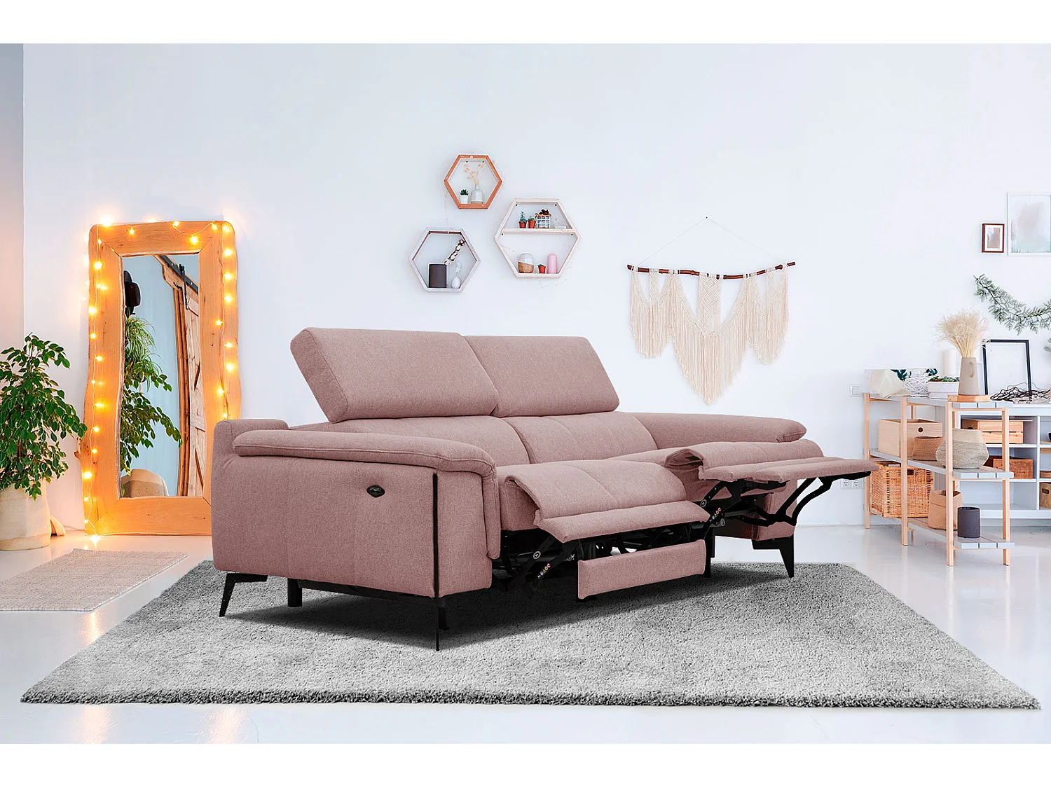 MATERA Sofa 3-Sitzer mit 2 Relaxfunktionen und verstellbare Kopfstützen, hellrot