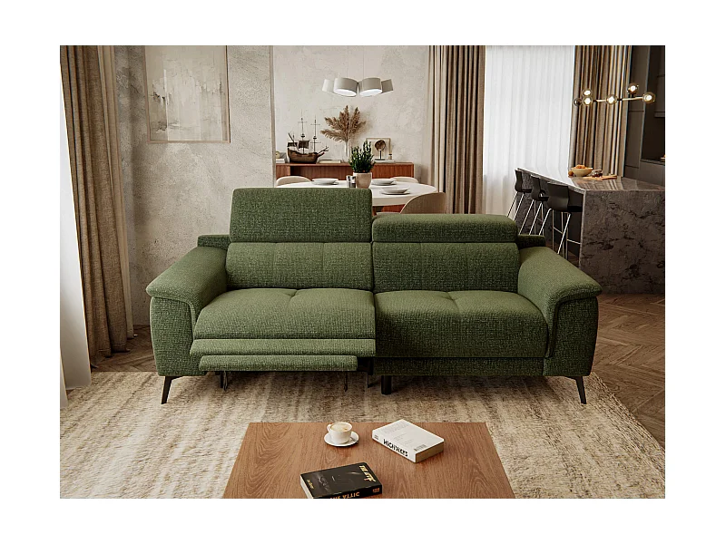 FIERO Sofa 3-Sitzer mit 1 Relaxfunktion und verstellbare Kopfstützen, olive