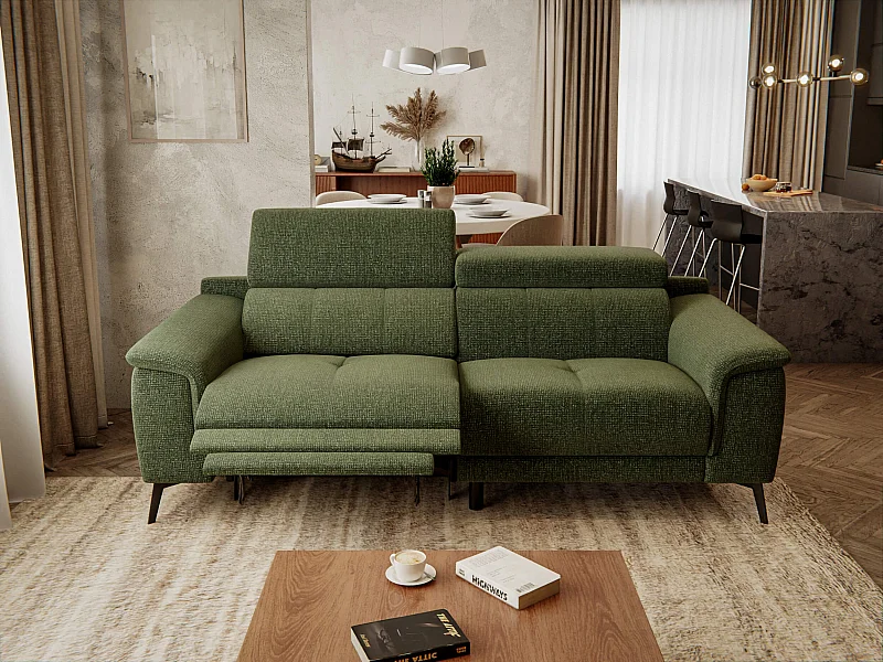 Canapé droit Fiero 3 places avec un relax électrique côté gauche tissu vert