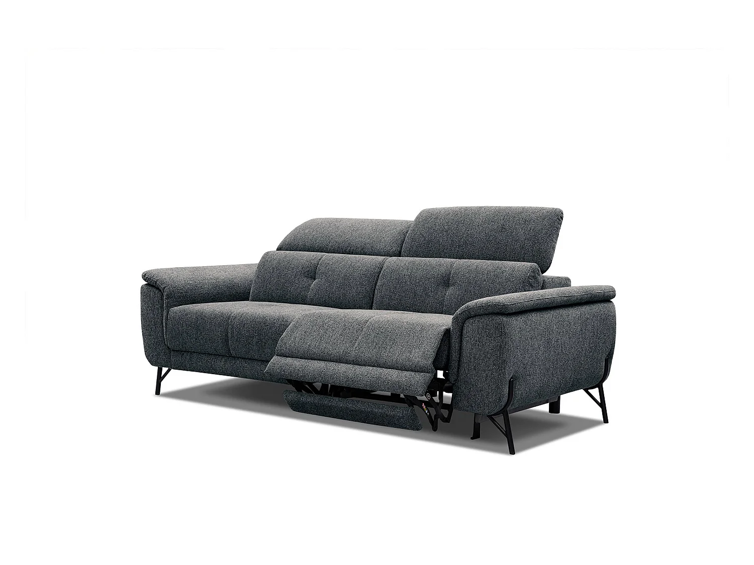 Canapé droit 3 places avec un relax électrique à droite tissu gris foncé - AVENA