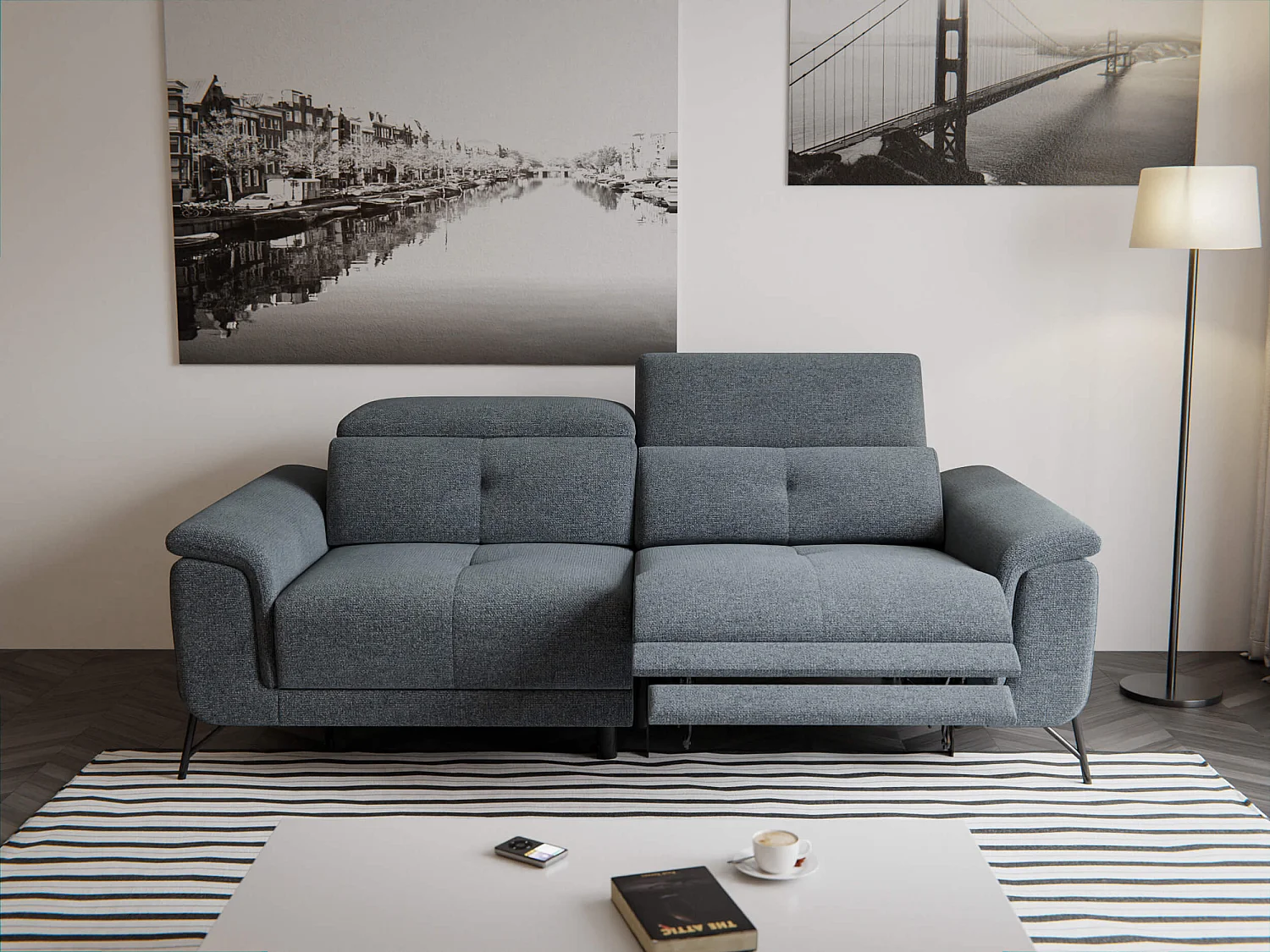 AVENA Sofa 3-Sitzer mit 1 Relaxfunktion und verstellbare Kopfstützen, dunkelgrau