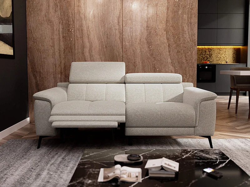 FIERO Sofa 3-Sitzer mit 1 Relaxfunktion und verstellbare Kopfstützen, creme