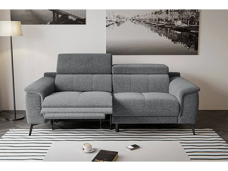 FIERO Sofa 3-Sitzer mit 1 Relaxfunktion und verstellbare Kopfstützen, grau