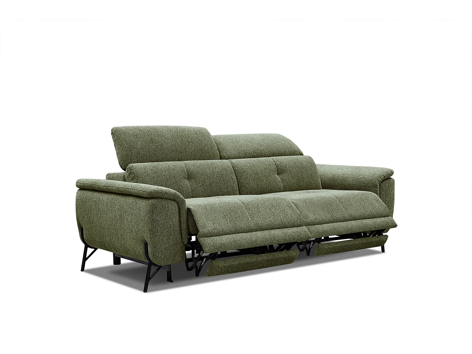 Canapé droit 3 places avec 2 relax électriques tissu vert - AVENA