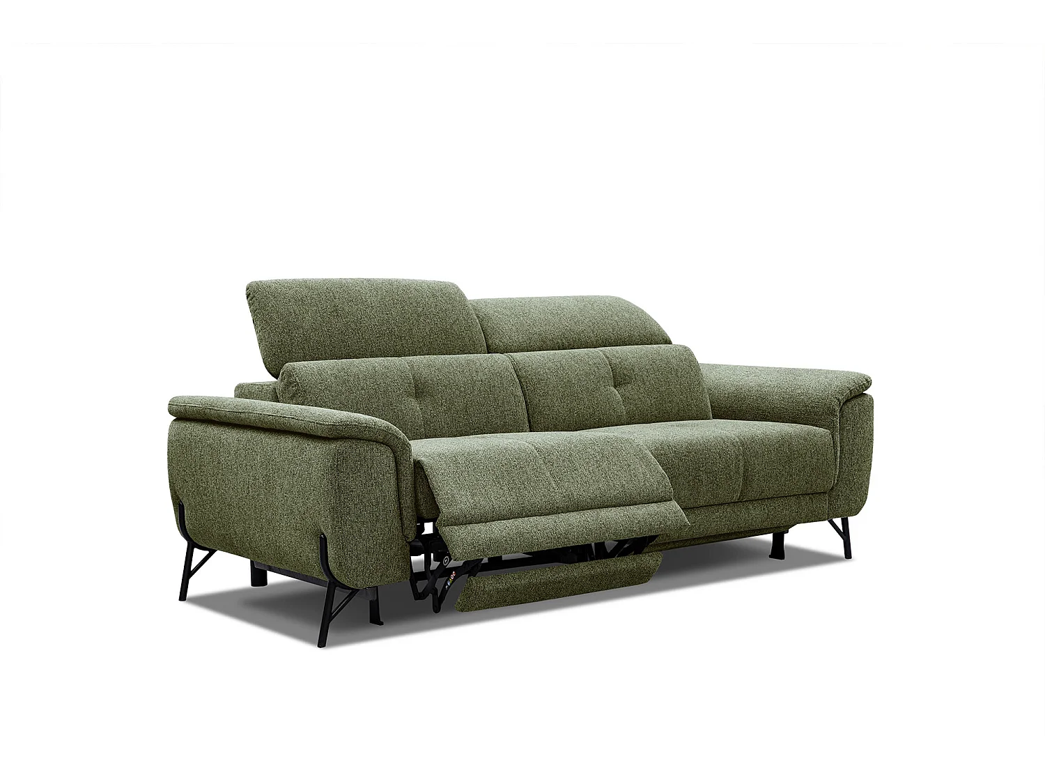 Canapé droit 3 places avec 2 relax électriques tissu vert - AVENA