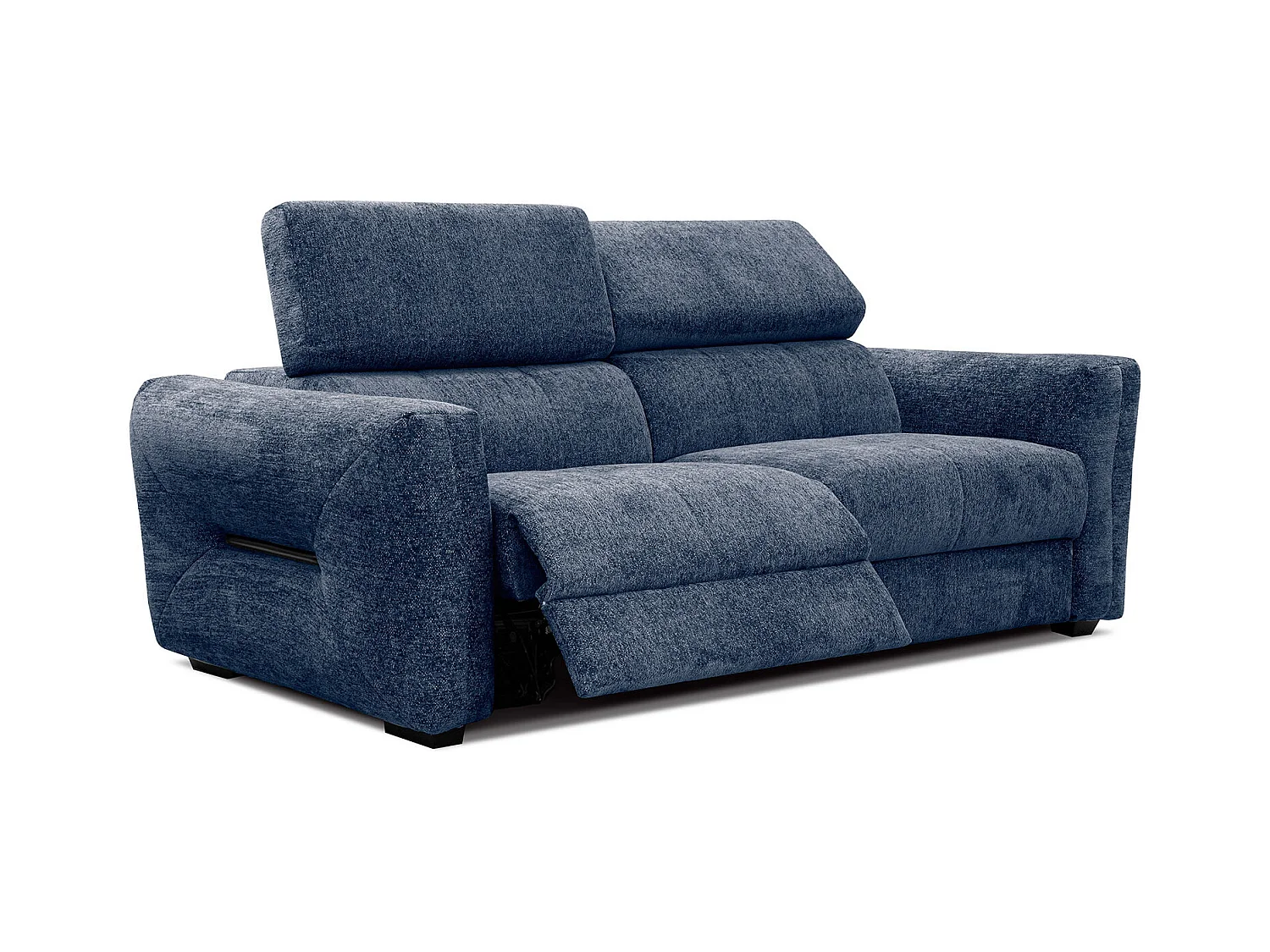 Canapé droit Calvera 3 places avec relax électrique à gauche tissu bleu foncé
