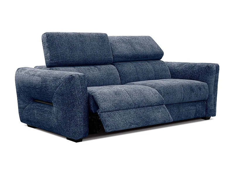 Canapé droit Calvera 3 places avec relax électrique à gauche tissu bleu foncé