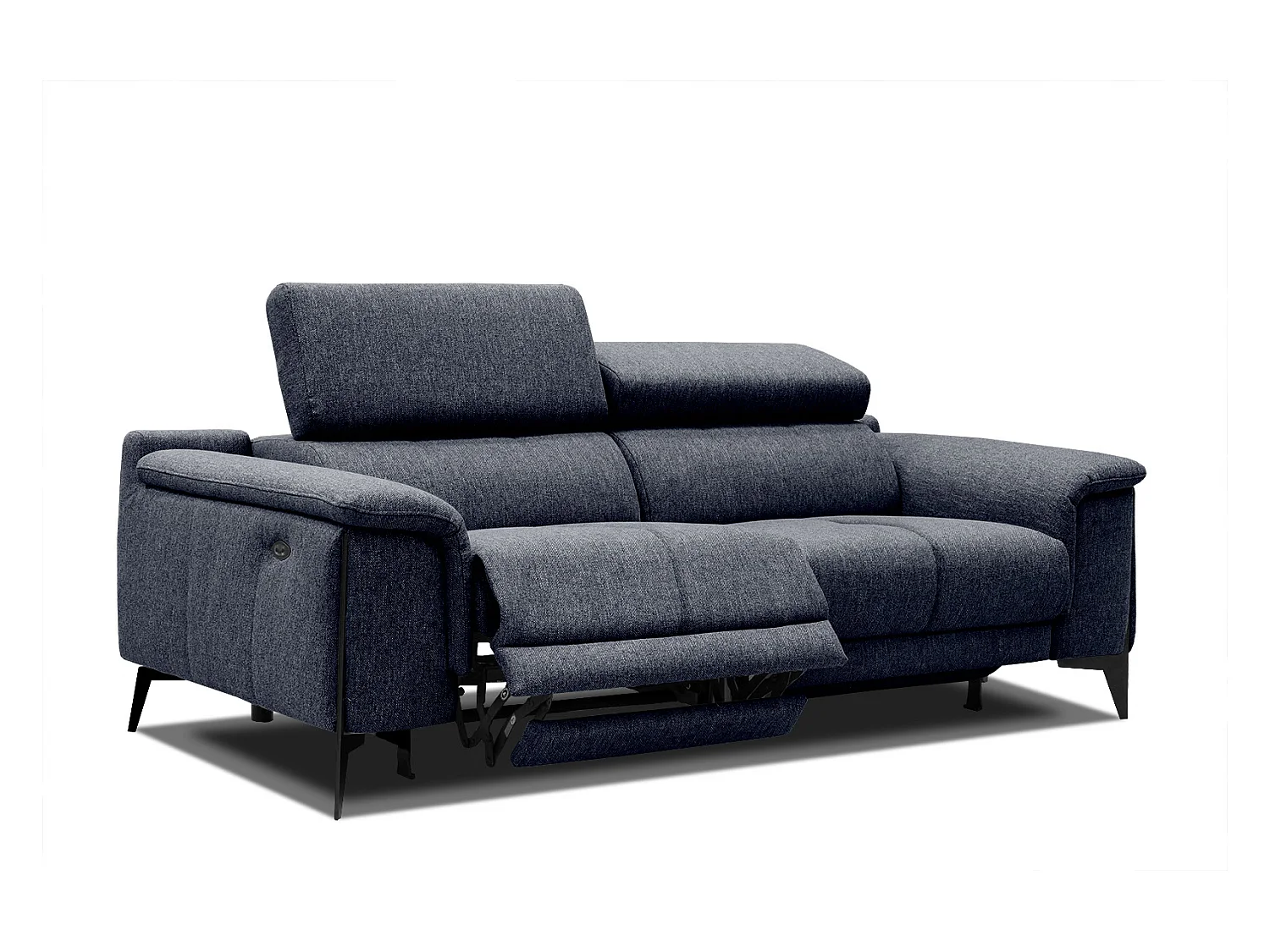 Canapé droit 3 places avec 2 relax électriques tissu bleu -Matera