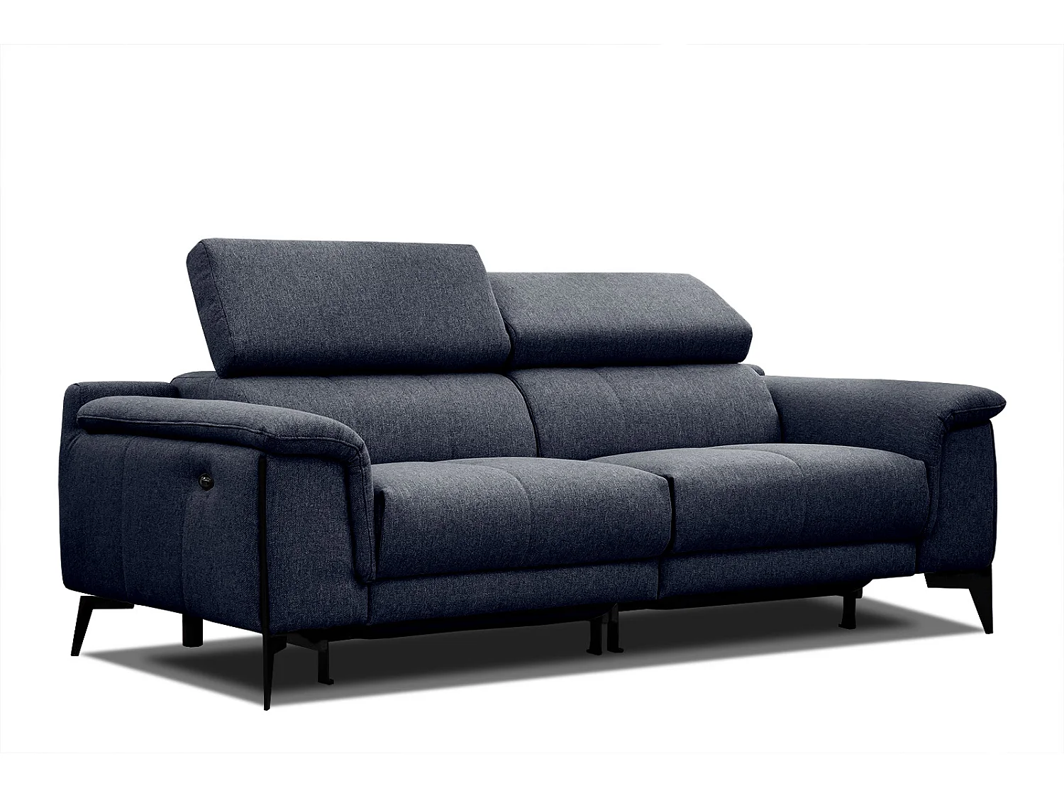 Canapé droit 3 places avec 2 relax électriques tissu bleu -Matera