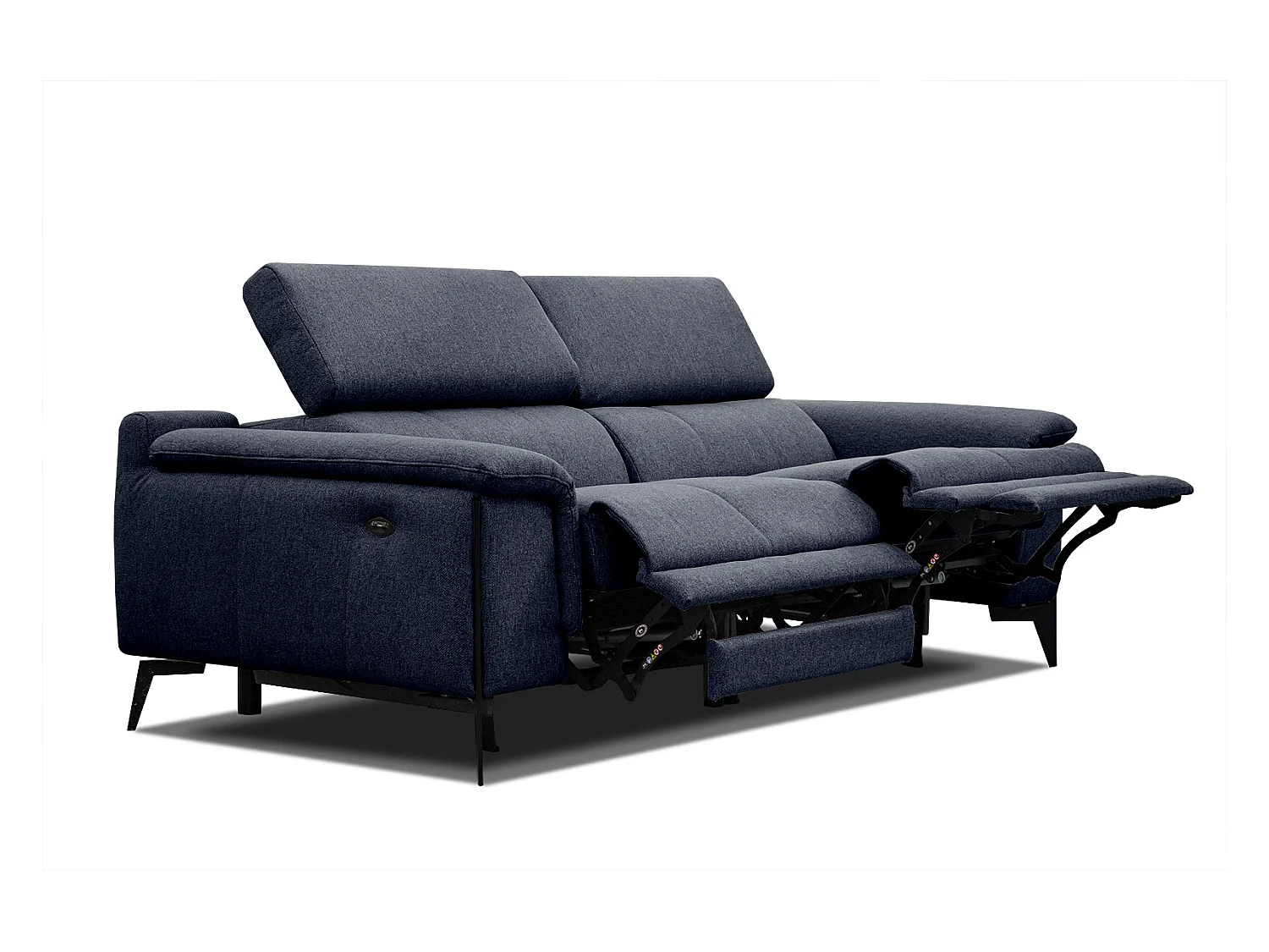 Canapé droit 3 places avec 2 relax électriques tissu bleu -Matera