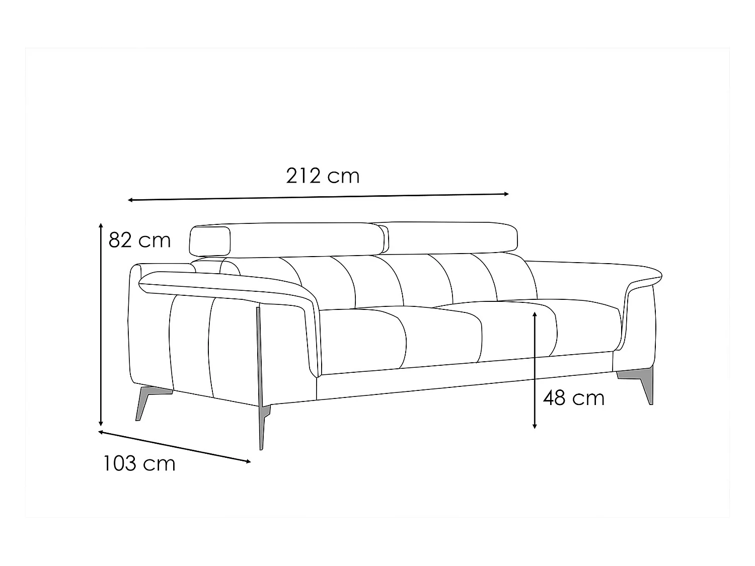 MATERA Sofa 3-Sitzer mit 2 Relaxfunktionen und verstellbare Kopfstützen, marineblau