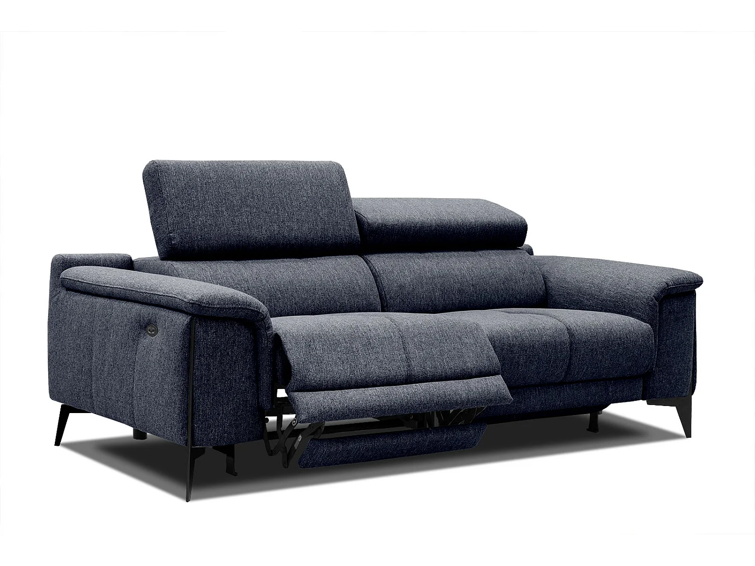 Canapé droit 3 places avec 2 relax électriques tissu bleu -Matera