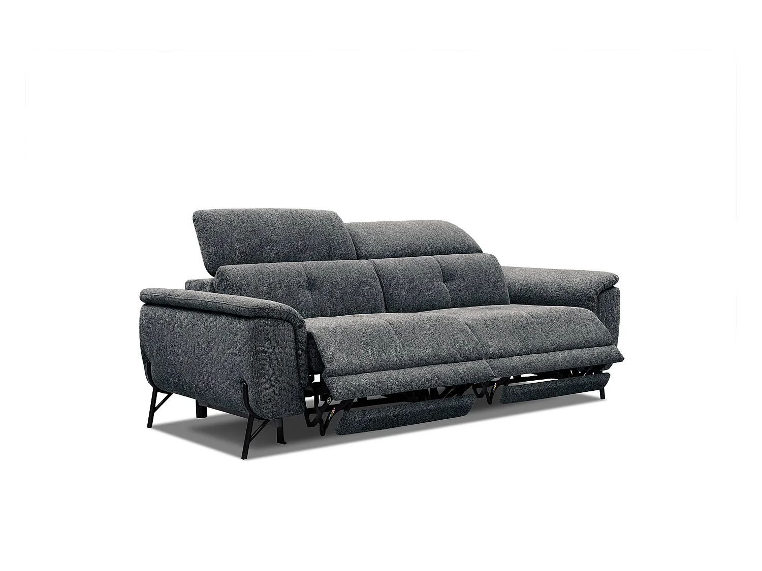 Canapé droit 3 places avec 2 relax électriques tissu gris foncé - AVENA