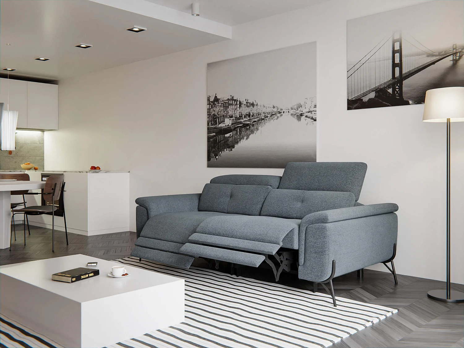 Canapé droit 3 places avec 2 relax électriques tissu gris foncé - AVENA