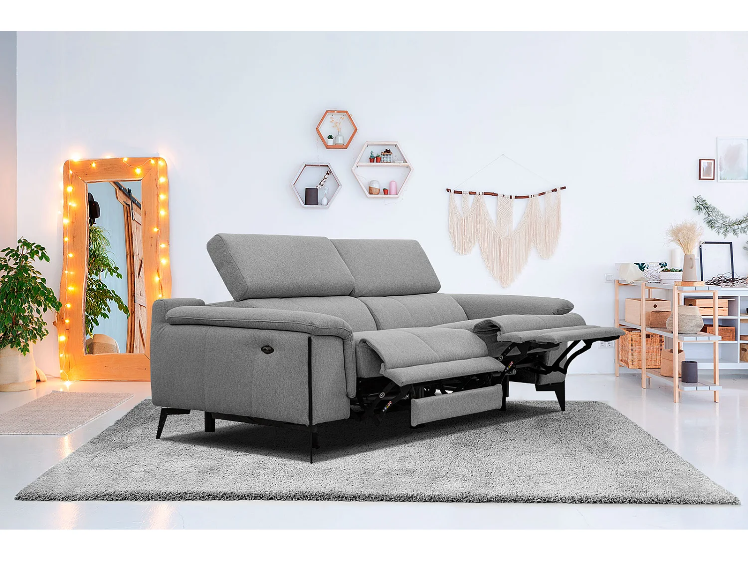 MATERA Sofa 3-Sitzer mit 2 Relaxfunktionen und verstellbare Kopfstützen, grau