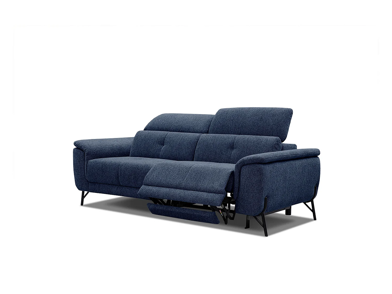 Canapé 3 places avec un relax électrique à droite tissu bleu foncé - AVENA