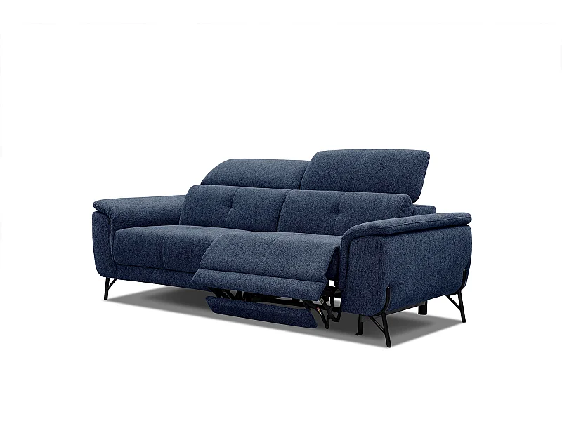 Canapé 3 places avec un relax électrique à droite tissu bleu foncé - AVENA