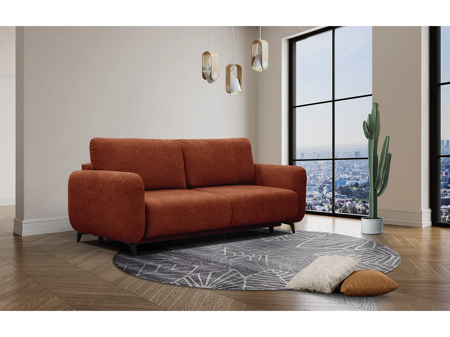 DRAKE Sofa 3-Sitzer mit Schlaffunktion, dunkelorange