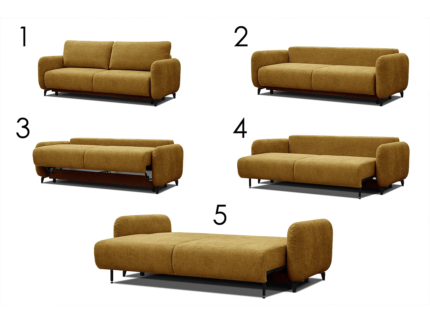 DRAKE Sofa 3-Sitzer mit Schlaffunktion, senfgelb