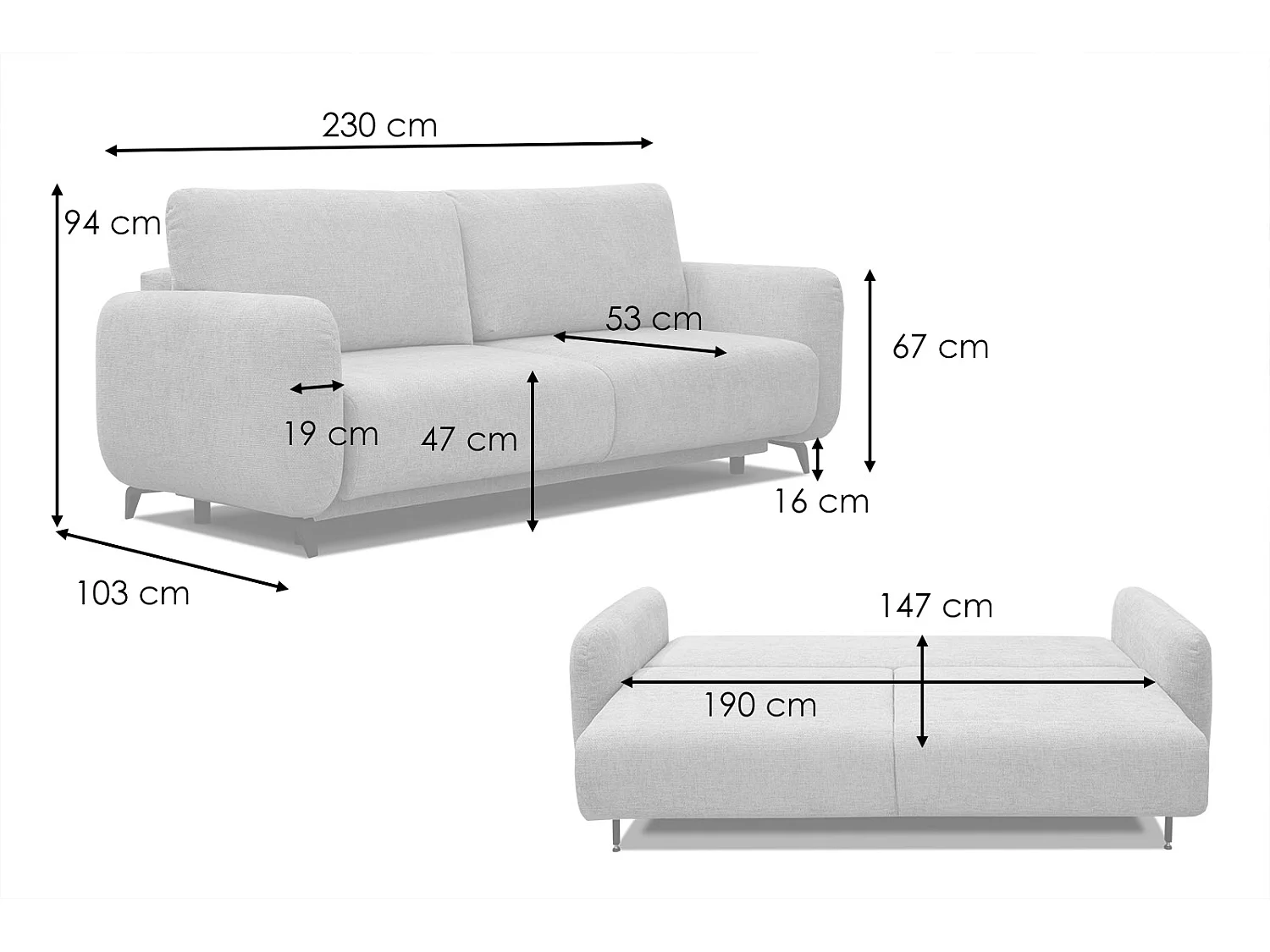 DRAKE Sofa 3-Sitzer mit Schlaffunktion, ecru