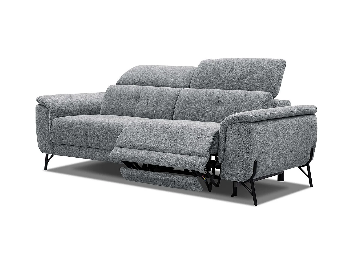 Canapé droit 3 places avec un relax électrique à droite tissu gris - AVENA
