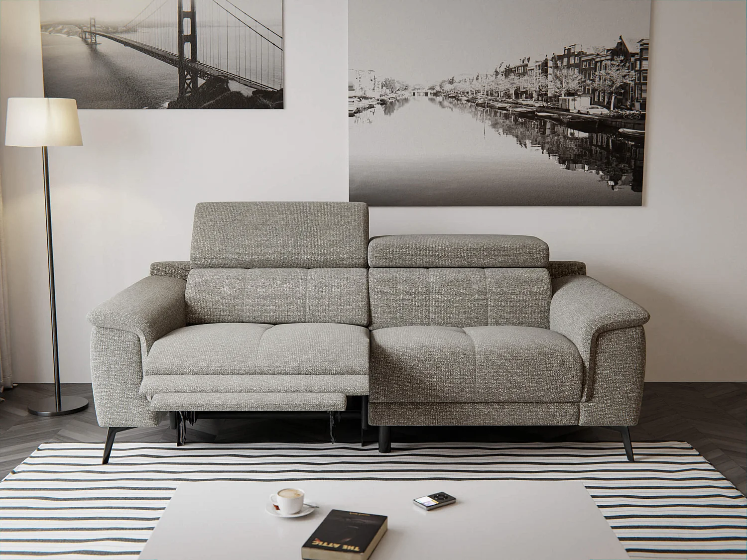 FIERO Sofa 3-Sitzer mit 1 Relaxfunktion und verstellbare Kopfstützen, taupe